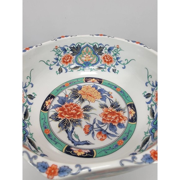 Japanese Imari Octagon Porcelain Bowl Floral & Foliate Pattern 9" - Picture 4 of 6